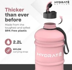 HYDRATE 2,2 Liter Sportfles - Duurzaam En Extra Sterk - BPA Vrij - Ideaal Voor: Sportschool, Dieet, Bodybuilding, Buitensport, Wandelen En Kantoor - Grote Waterfles (Mat Roze) -Waterfles Voor Buiten 1200x1175 3