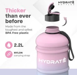 HYDRATE 2,2 Liter Waterfles - Nu Met Easy Drink Cap - Duurzaam En Extra Sterk - BPA Vrij - Ideaal Voor: Sportschool, Dieet, Bodybuilding, Buitensporten, Wandelen En Kantoor, Suikerspin -Waterfles Voor Buiten 1200x1175 5