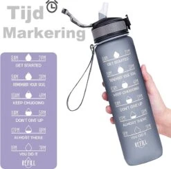 Merkloos Motivatie Waterfles Met Tijdmarkering | Sport Waterfles | Drinkfles Met Rietje | Tritan Waterfles | Lekvrije Sportfles | 1 Liter Waterfles | Motivatie Waterflessen | Motiverende Drinkfles | Drinkflessen | BPA Vrij | Cadeau | Zwart -Waterfles Voor Buiten 1200x1183 1