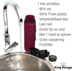 1 Liter Drinkfles - Waterfles Sport Bidon Drinkbus - 1L - Paars/Rood - King Mungo -Waterfles Voor Buiten 1200x1184 6