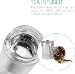 Navaris Glazen Theefles Met Filter - 500 Ml - Waterfles Van Glas - Dubbelwandige Drinkfles - Fles Met Bamboe Dop, Thee Infuser En Hoes -Waterfles Voor Buiten 1200x1186 4