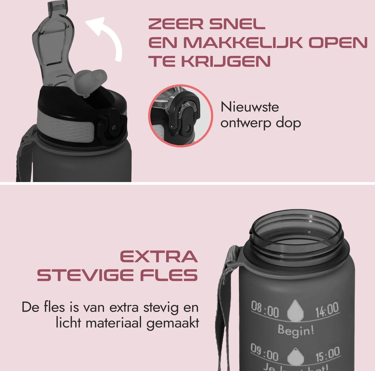 Gluxury Luxe Motivatie Waterfles - Nederlandse Tekst - Drinkfles Met Rietje - 1 Liter Drinkfles - Waterfles Met Tijdmarkering - Inc E-book - Zwart 5 Gluxury Luxe Motivatie Waterfles - Nederlandse Tekst - Drinkfles Met Rietje - 1 Liter Drinkfles - Waterfles Met Tijdmarkering - Inc E-book - Zwart - Afbeelding 3