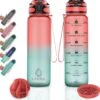 Lekro Waterfles Met Tijdmarkeringen - Motiverende Drinkfles Met Fruitfilter En Shake Bal/Shaker - 1 Liter - BPA Vrij - Roze/Blauw -Waterfles Voor Buiten 1200x1192 1