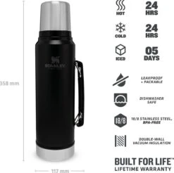 Stanley The Legendary Classic Bottle 1,00L - Thermosfles - Matte Black -Waterfles Voor Buiten 1200x1196 2
