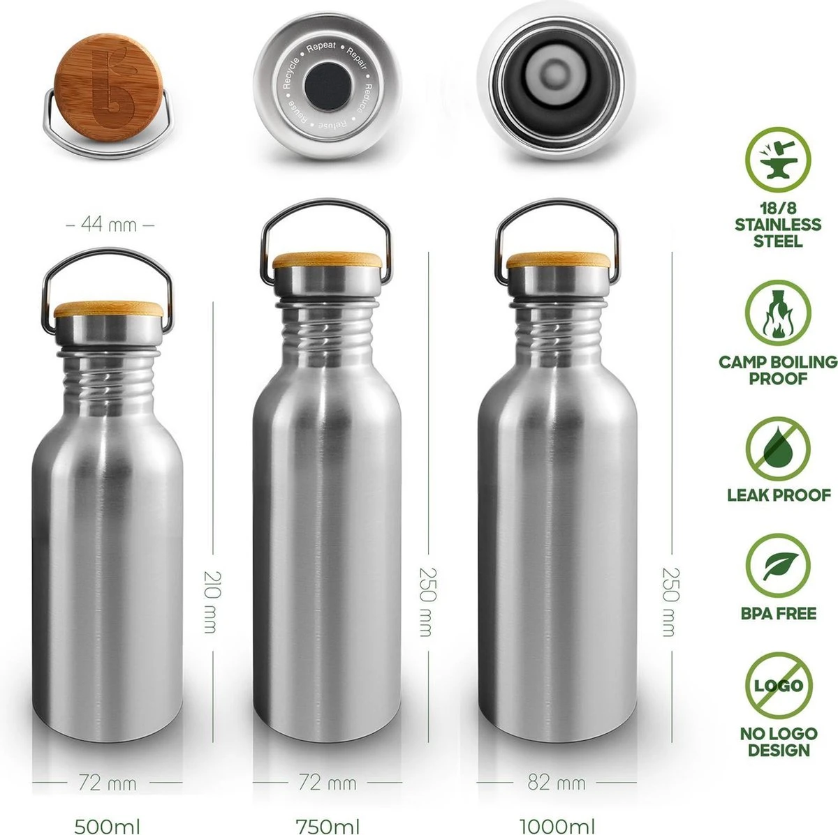 Bambaw Waterfles - 750 Ml - Roestvrij Staal - Stevig En Milieuvriendelijk 4 Bambaw Waterfles - 750 Ml - Roestvrij Staal - Stevig En Milieuvriendelijk - Afbeelding 2