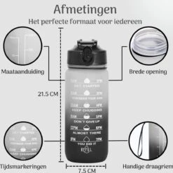 Migliore Drinkfles – Luxe Drinkfles Met Rietje – Kinderen En Volwassenen – Waterfles 600 Ml – Water Bottle – Motivatie Waterfles Met Tijdmarkeringen - 750 Ml - Ook In 1 Liter En 2 Liter -Waterfles Voor Buiten 1200x1198 7