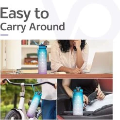 Merkloos Vision Vel Blauw-Roze Waterfles Met Tijdmarkeringen | 1 Liter | Sport Waterfles | Drinkfles Met Rietje | Lekvrije Sportfles | Tritan Waterfles | BPA Vrij | Voor Sport, Fietsen, Kamperen, School, Sportschool | Tijdmarkering -Waterfles Voor Buiten 1200x1199 10