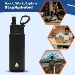 Waterfles 500 Ml Met Rietje Multifunctioneel - Drinkfles Volwassenen - RVS Inclusief 3 Doppen - 24uur Koud/12 Uur Warm - Zwart -Waterfles Voor Buiten 1200x1199 13