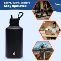 Drinkfles 2 Liter Met Rietje Waterjug Volwassenen - Complete Set - RVS 2L - 24uur Koud/12 Uur Warm - Zwart -Waterfles Voor Buiten 1200x1199 3