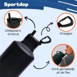 Drinkfles 2 Liter Met Rietje Waterjug Volwassenen - Complete Set - RVS 2L - 24uur Koud/12 Uur Warm - Zwart -Waterfles Voor Buiten 1200x1199 5