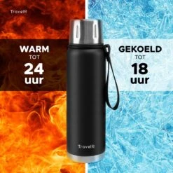 TravelR Thermosfles - Thermoskan - Drinkfles - Isoleerfles - BPA Vrij - Roestvrij Staal - 750 ML - Mat Zwart -Waterfles Voor Buiten 1200x1200 1044