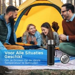 TravelR Thermosfles - Thermoskan - Drinkfles - Isoleerfles - BPA Vrij - Roestvrij Staal - 750 ML - Mat Zwart -Waterfles Voor Buiten 1200x1200 1045