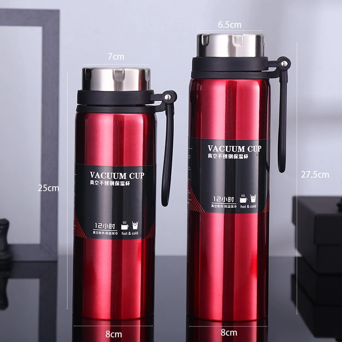 Faseras Thermosfles - 1000 Ml - Digitaal Vacuum - Thermoskan - Rood 3 Faseras Thermosfles - 1000 Ml - Digitaal Vacuum - Thermoskan - Rood