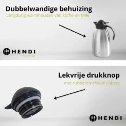 Hendi Thermoskan 2 Liter - Isoleerkan Met Drukknop - Zwart - Ø14,5x(H)26cm -Waterfles Voor Buiten 1200x1200 1203
