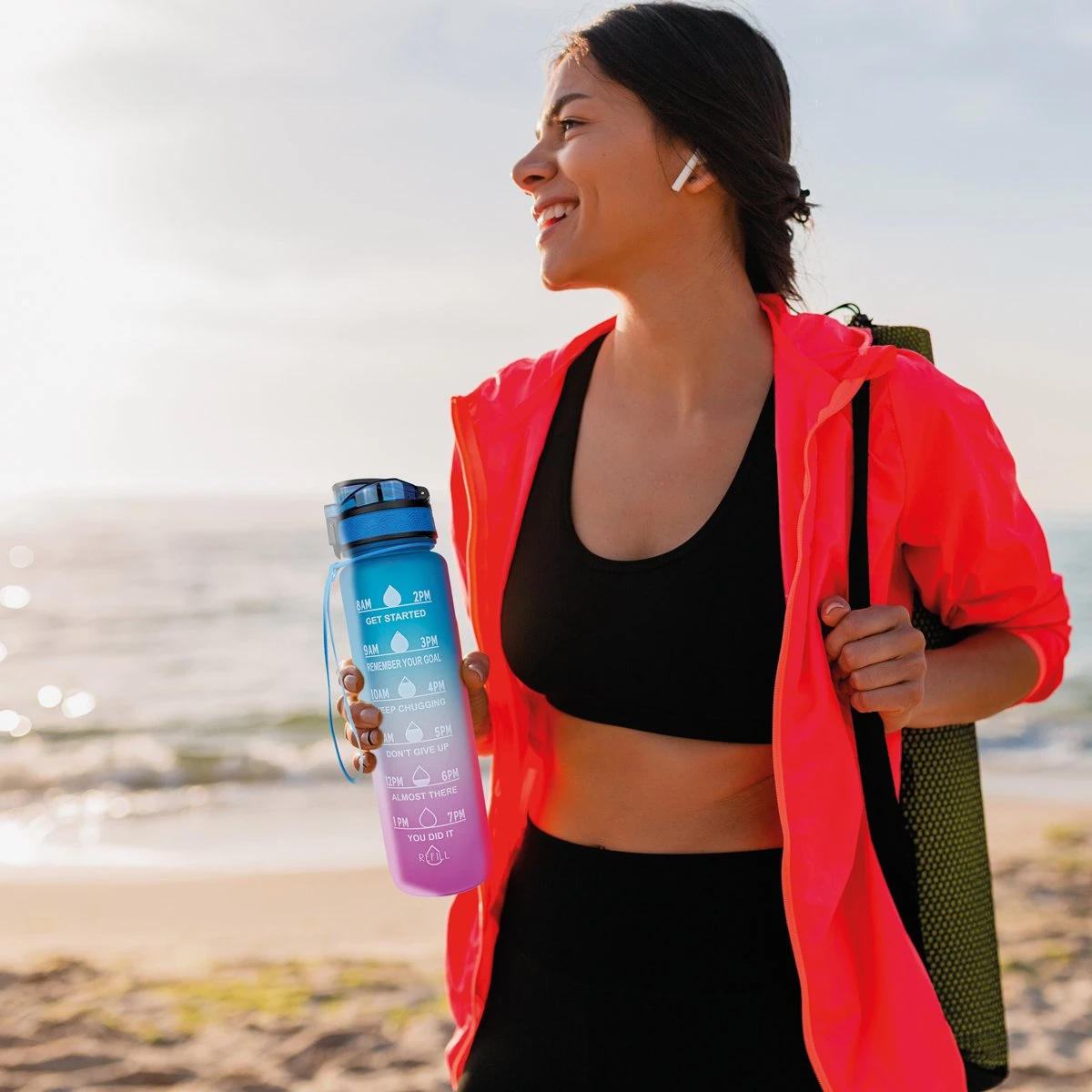 Nimma® Motivatie Waterfles - 1 Liter Drinkfles - Met Tijdmarkeringen En Fruitfilter - Blauw Roze 9 Nimma® Motivatie Waterfles - 1 Liter Drinkfles - Met Tijdmarkeringen En Fruitfilter - Blauw Roze - Afbeelding 7