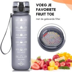 LaCardia Motivatie Waterfles Grijs - 1 Liter Drinkfles - Waterfles Met Tijdmarkering - Grijs -Waterfles Voor Buiten 1200x1200 129