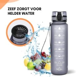 LaCardia Motivatie Waterfles Grijs - 1 Liter Drinkfles - Waterfles Met Tijdmarkering - Grijs -Waterfles Voor Buiten 1200x1200 130