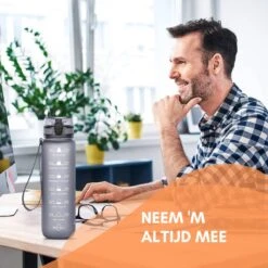 LaCardia Motivatie Waterfles Grijs - 1 Liter Drinkfles - Waterfles Met Tijdmarkering - Grijs -Waterfles Voor Buiten 1200x1200 132