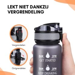 LaCardia Motivatie Waterfles Grijs - 1 Liter Drinkfles - Waterfles Met Tijdmarkering - Grijs -Waterfles Voor Buiten 1200x1200 133