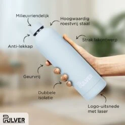 Pulver - RVS Thermosfles / Drinkfles – BPA Vrij – 750 Ml - Waterfles Met Draaidop – Drinkfles – Dubbele Isolatie - Rubberen Coating- Licht Groen -Waterfles Voor Buiten 1200x1200 1353