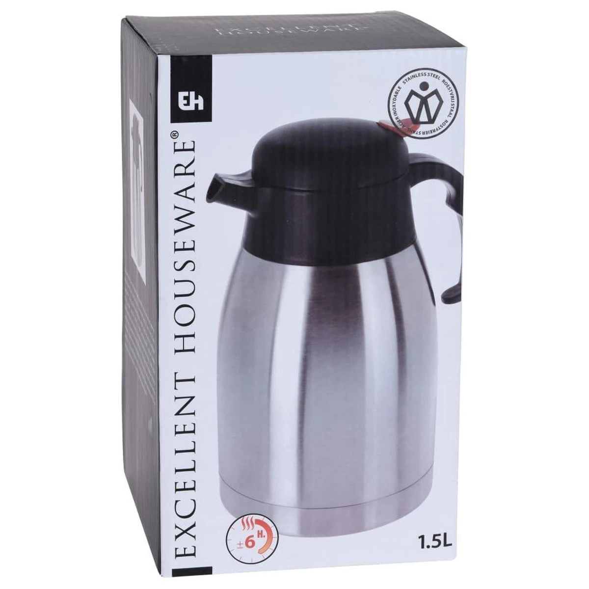 Excellent Houseware Thermoskan RVS - 1,5 Liter - Dubbelwandig