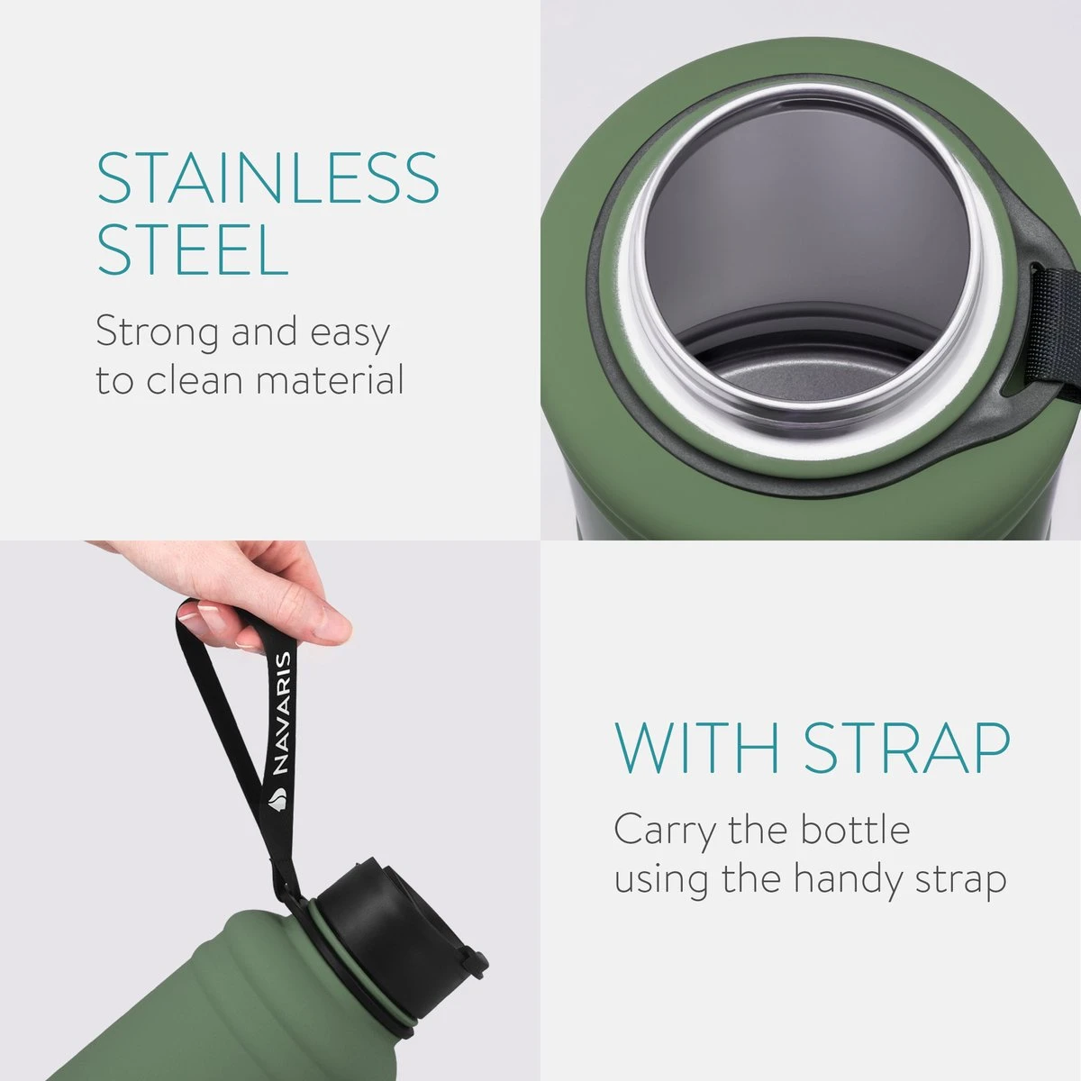 Navaris Fitness Drinkfles 1,3 Liter - Lichte Waterfles Van Roestvrij Staal Groen - Grote Waterfles RVS Voor Sport, Fitness, Yoga En Kamperen 7 Navaris Fitness Drinkfles 1,3 Liter - Lichte Waterfles Van Roestvrij Staal Groen - Grote Waterfles RVS Voor Sport, Fitness, Yoga En Kamperen - Afbeelding 5
