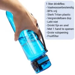 Waterfles 1 Liter Vaatwasserbestendig - Lekvrije 1L Drinkfles - Volwassenen & Kinderen - Sport Bidon Drinkbus - Blauw - King Mungo -Waterfles Voor Buiten 1200x1200 173