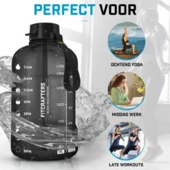 Fitcrafters Waterfles Met Tijdmarkeringen - Motiverende Drinkfles - 2L - BPA Vrij - Zwart -Waterfles Voor Buiten 1200x1200 188