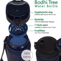 Bodhi Tree Drinkfles 500 Ml - Waterfles - BPA Vrij - Fruitfilter - Outdoor Sport Bidon Water Bottle 500ml - Blauw -Waterfles Voor Buiten 1200x1200 189