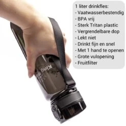 1 Liter Drinkfles - Vaatwasserbestendig - Sport Bidon Drinkbus King Mungo 1000ml Zwart -Waterfles Voor Buiten 1200x1200 190