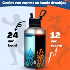 Drinkfles 2 Liter Met Rietje Waterjug Volwassenen - Complete Set - RVS 2L - 24uur Koud/12 Uur Warm - Zwart -Waterfles Voor Buiten 1200x1200 209