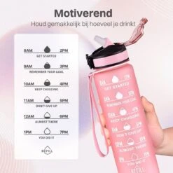 Innovaland Motivatie Waterfles Roze - 1 Liter Drinkfles - Waterfles Met Rietje - Waterfles Met Tijdmarkering - BPA Vrij - Volwassenen - Kinderen - Vaderdag Cadeau - Geschenk - Cadeau Voor Man - Vrouw - Sinterklaas Cadeautjes - Mannen - Vrouwen -Waterfles Voor Buiten 1200x1200 219