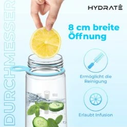 HYDRATE 900ml Drinkfles Met Tijdmarkeringen - Sport Waterfles Met Rietje, BPA-vrije Drinkfles Rietje Van Tritan Ideaal Voor Sportschool, Kantoor, Wandelen, Fitness, Sportfles (Hemelsblauw) -Waterfles Voor Buiten 1200x1200 243