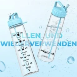HYDRATE 900ml Drinkfles Met Tijdmarkeringen - Sport Waterfles Met Rietje, BPA-vrije Drinkfles Rietje Van Tritan Ideaal Voor Sportschool, Kantoor, Wandelen, Fitness, Sportfles (Hemelsblauw) -Waterfles Voor Buiten 1200x1200 247