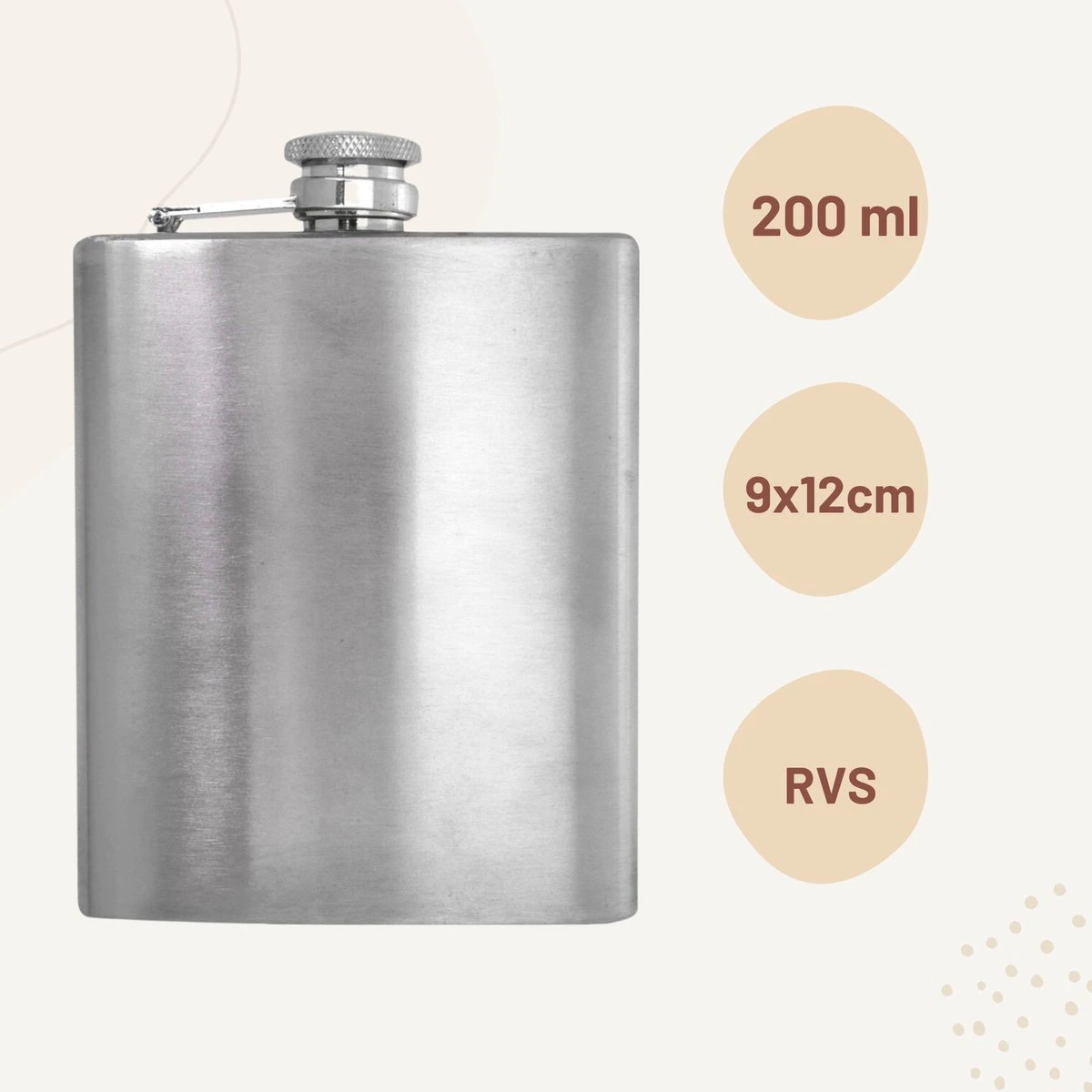 Merkloos Premium RVS Heupfles Met Schroefdop - 200 Ml - 12x9cm 7 Merkloos Premium RVS Heupfles Met Schroefdop - 200 Ml - 12x9cm - Afbeelding 5