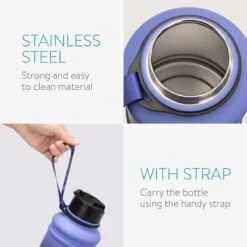 Navaris Fitness Drinkfles 1,3 Liter - Lichte Waterfles Van Roestvrij Staal Blauw - Grote Blauwe Waterfles RVS Voor Sport, Fitness, Yoga En Kamperen -Waterfles Voor Buiten 1200x1200 278