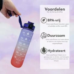 Seniq Motivatie Waterfles - 1 Liter - Drinkfles Met Tijdmarkering - Rietje - Paars Oranje -Waterfles Voor Buiten 1200x1200 283