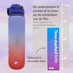 Seniq Motivatie Waterfles - 1 Liter - Drinkfles Met Tijdmarkering - Rietje - Paars Oranje -Waterfles Voor Buiten 1200x1200 286