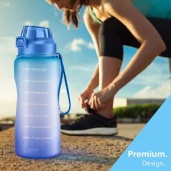 FLOOQ - Waterfles - Bidon - Sportdrankfles - Grote Waterfles - Rietje - 2 Liter - Lekvrij - Tijdsmarkering - Motivatie Waterfles - Blauw/Roze -Waterfles Voor Buiten 1200x1200 287