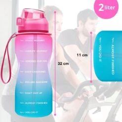 FLOOQ - Waterfles - Bidon - Sportdrankfles - Grote Waterfles - Rietje - 2 Liter - Lekvrij - Tijdsmarkering - Motivatie Waterfles - Blauw/Roze -Waterfles Voor Buiten 1200x1200 290