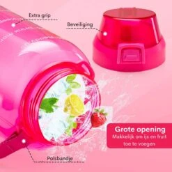 FLOOQ - Waterfles - Bidon - Sportdrankfles - Grote Waterfles - Rietje - 2 Liter - Lekvrij - Tijdsmarkering - Motivatie Waterfles - Blauw/Roze -Waterfles Voor Buiten 1200x1200 291