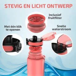 Lekro Waterfles Met Tijdmarkeringen - Motiverende Drinkfles Met Fruitfilter En Shake Bal/Shaker - 1 Liter - BPA Vrij - Roze/Blauw -Waterfles Voor Buiten 1200x1200 320