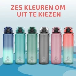 Lekro Waterfles Met Tijdmarkeringen - Motiverende Drinkfles Met Fruitfilter En Shake Bal/Shaker - 1 Liter - BPA Vrij - Roze/Blauw -Waterfles Voor Buiten 1200x1200 324
