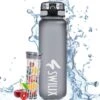 Swilix ® Drinkfles - 1 Liter - Waterfles Met Tijdmarkering - Met 2 Fruitfilters - Grijs -Waterfles Voor Buiten 1200x1200 33
