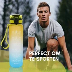 LaCardia Motivatie Waterfles Geel Blauw - 1 Liter Drinkfles - Waterfles Met Tijdmarkering - Geel + Blauw -Waterfles Voor Buiten 1200x1200 337