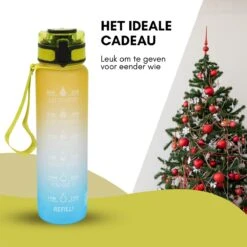 LaCardia Motivatie Waterfles Geel Blauw - 1 Liter Drinkfles - Waterfles Met Tijdmarkering - Geel + Blauw -Waterfles Voor Buiten 1200x1200 339