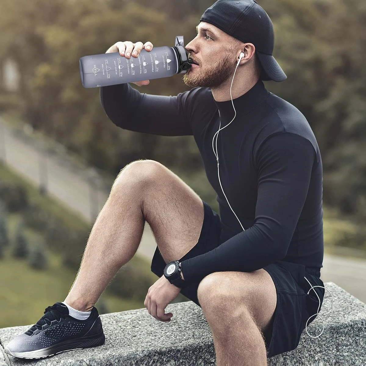 Swilix ® Drinkfles - 1 Liter - Waterfles Met Tijdmarkering - Met 2 Fruitfilters - Grijs 4 Swilix ® Drinkfles - 1 Liter - Waterfles Met Tijdmarkering - Met 2 Fruitfilters - Grijs - Afbeelding 2