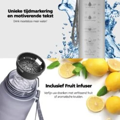 Swilix ® Drinkfles - 1 Liter - Waterfles Met Tijdmarkering - Met 2 Fruitfilters - Grijs 14 Swilix ® Drinkfles - 1 Liter - Waterfles Met Tijdmarkering - Met 2 Fruitfilters - Grijs -Waterfles Voor Buiten 1200x1200 36