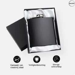 Malony® Luxe Heupfles - Veldfles - Flacon - Drinkfles - 180ML - RVS - Giftbox - Veiligheidssluiting - Zwart -Waterfles Voor Buiten 1200x1200 392