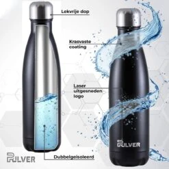Pulver - Luxe RVS Thermosbeker / Drinkfles – BPA Vrij – 500 Ml - Waterfles Met Rietje – Drinkfles – Dubbele Isolatie - Kinderen & Volwassenen - Zwart -Waterfles Voor Buiten 1200x1200 4